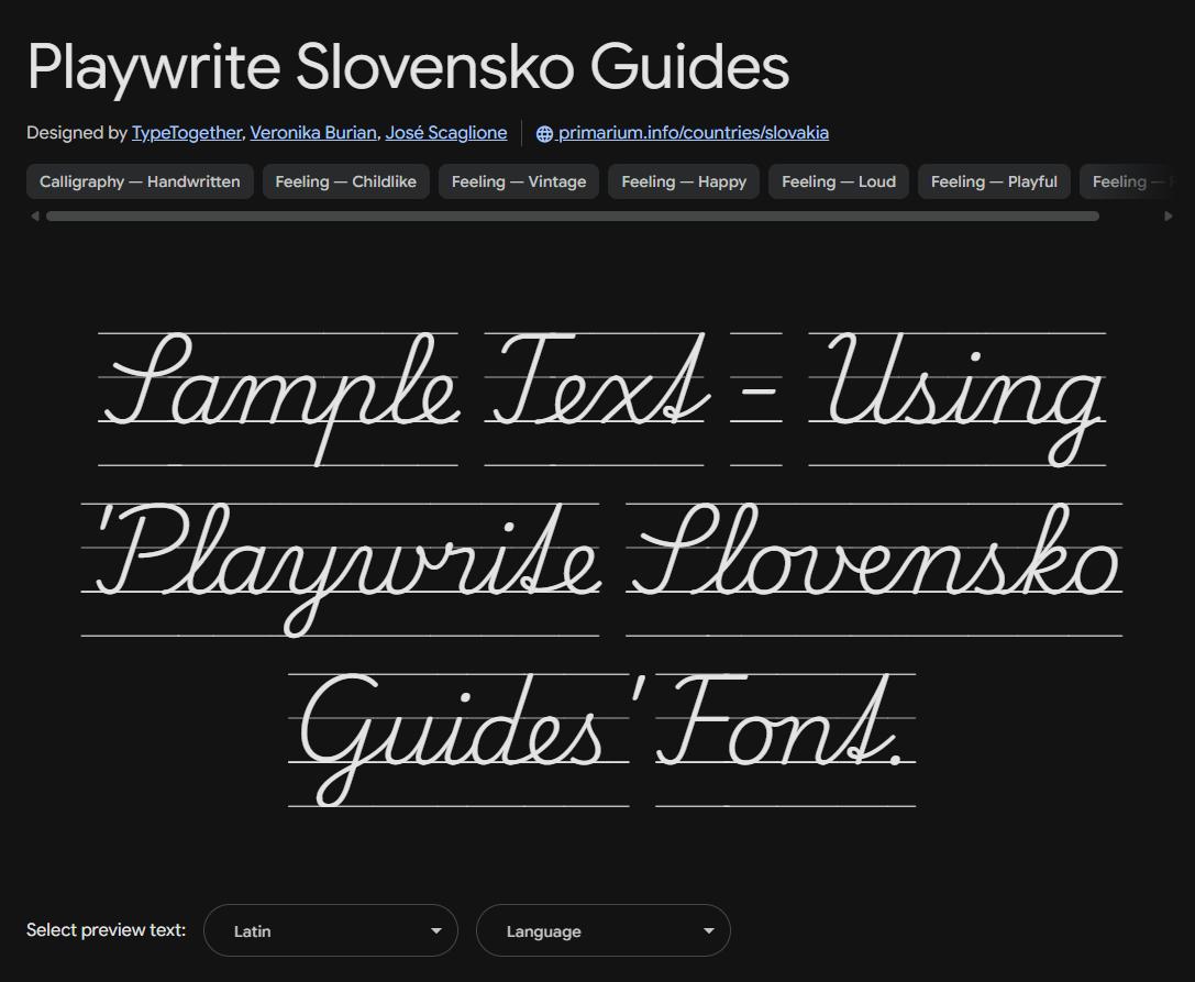 Image sample preview for text using Playwrite Slovensko Guides font family