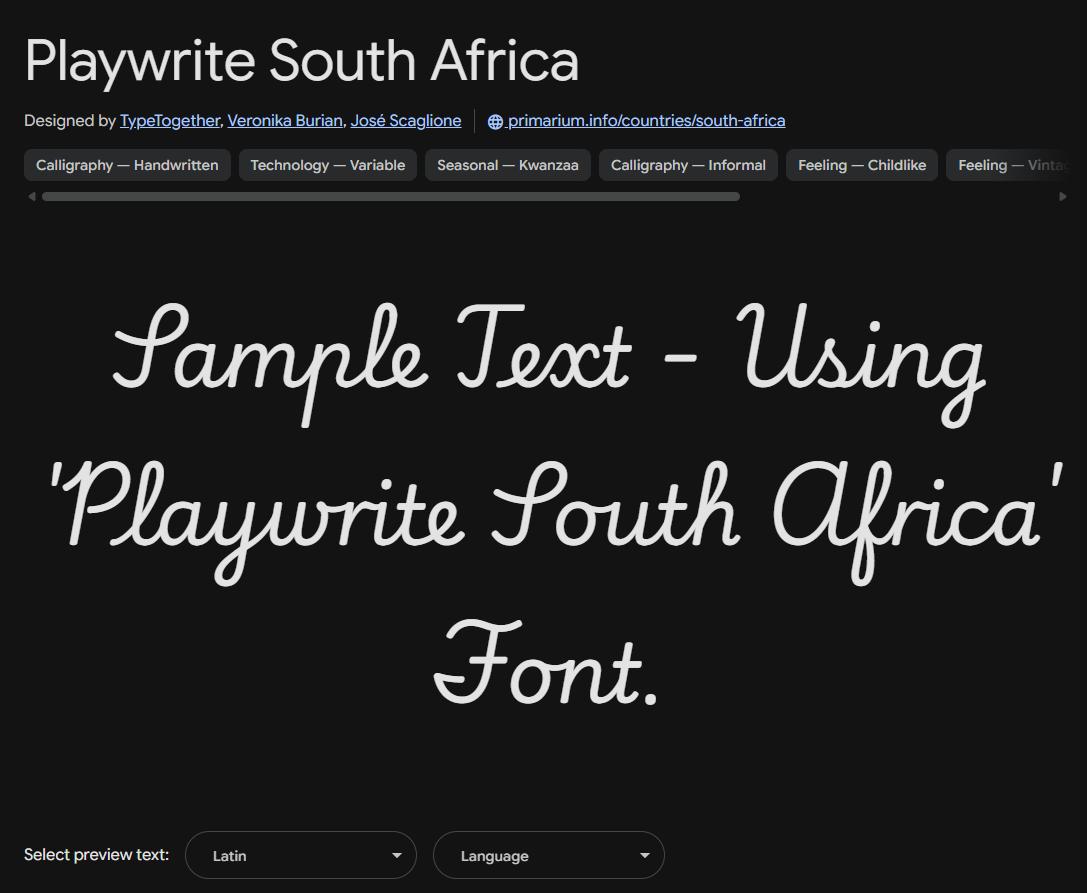 Image sample preview for text using Playwrite South Africa font family