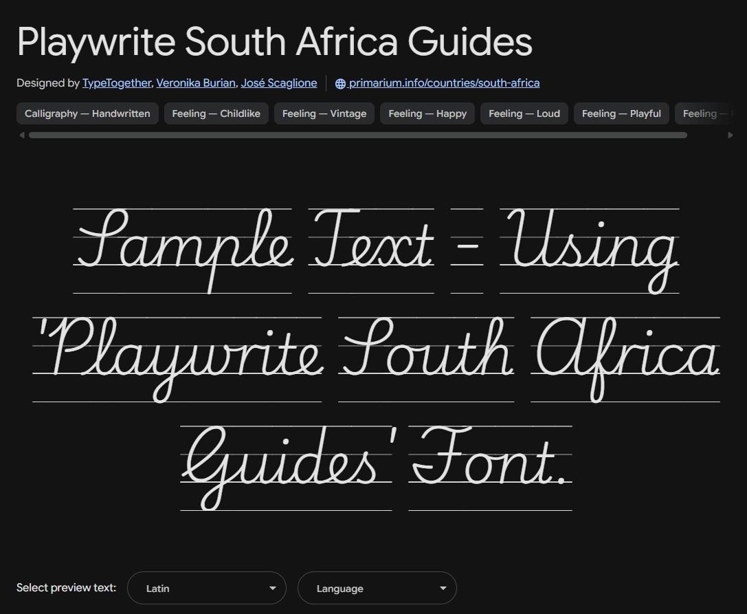 Image sample preview for text using Playwrite South Africa Guides font family