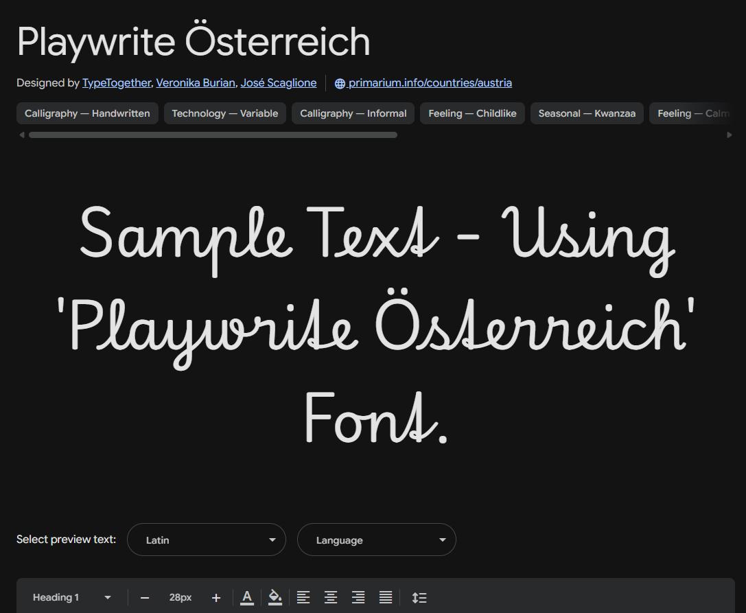 Image sample preview for text using Playwrite Österreich font family
