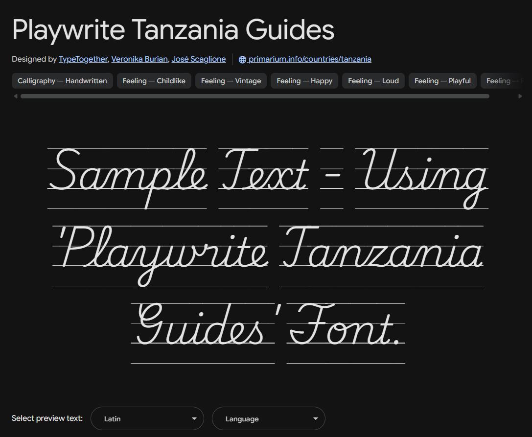 Image sample preview for text using Playwrite Tanzania Guides font family