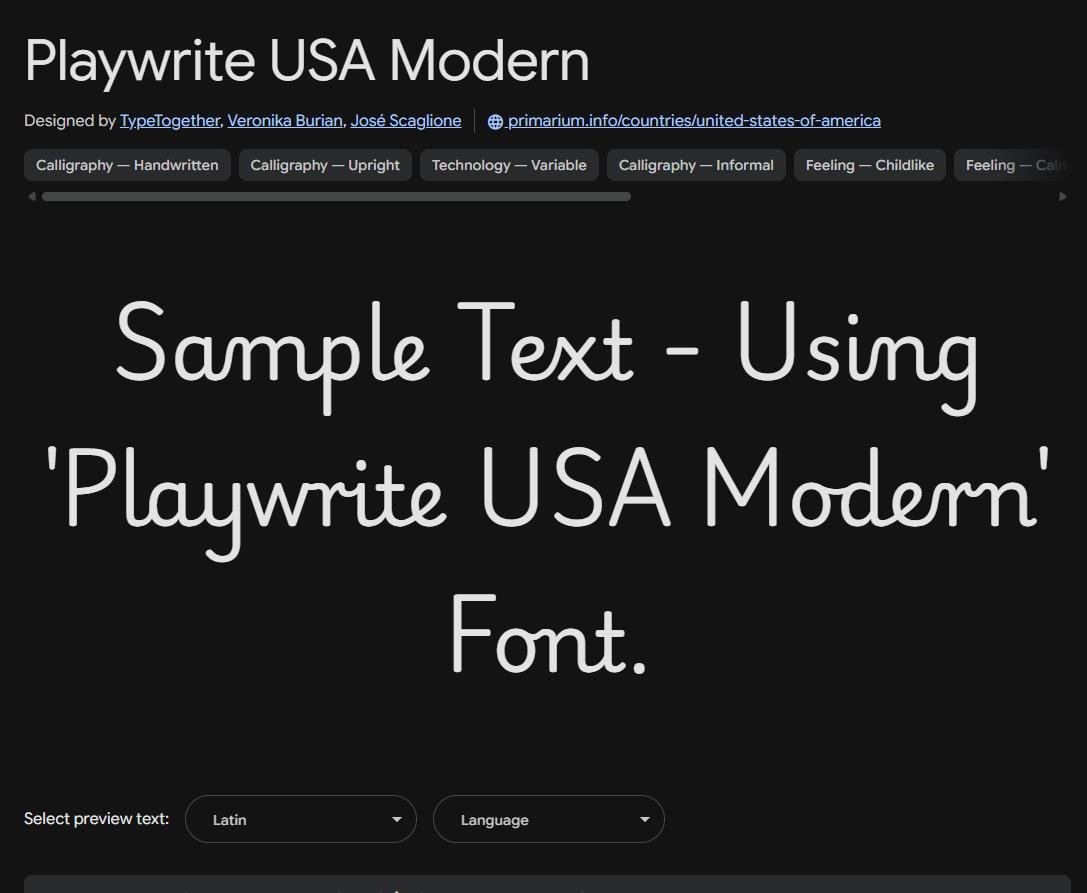 Image sample preview for text using Playwrite USA Modern font family