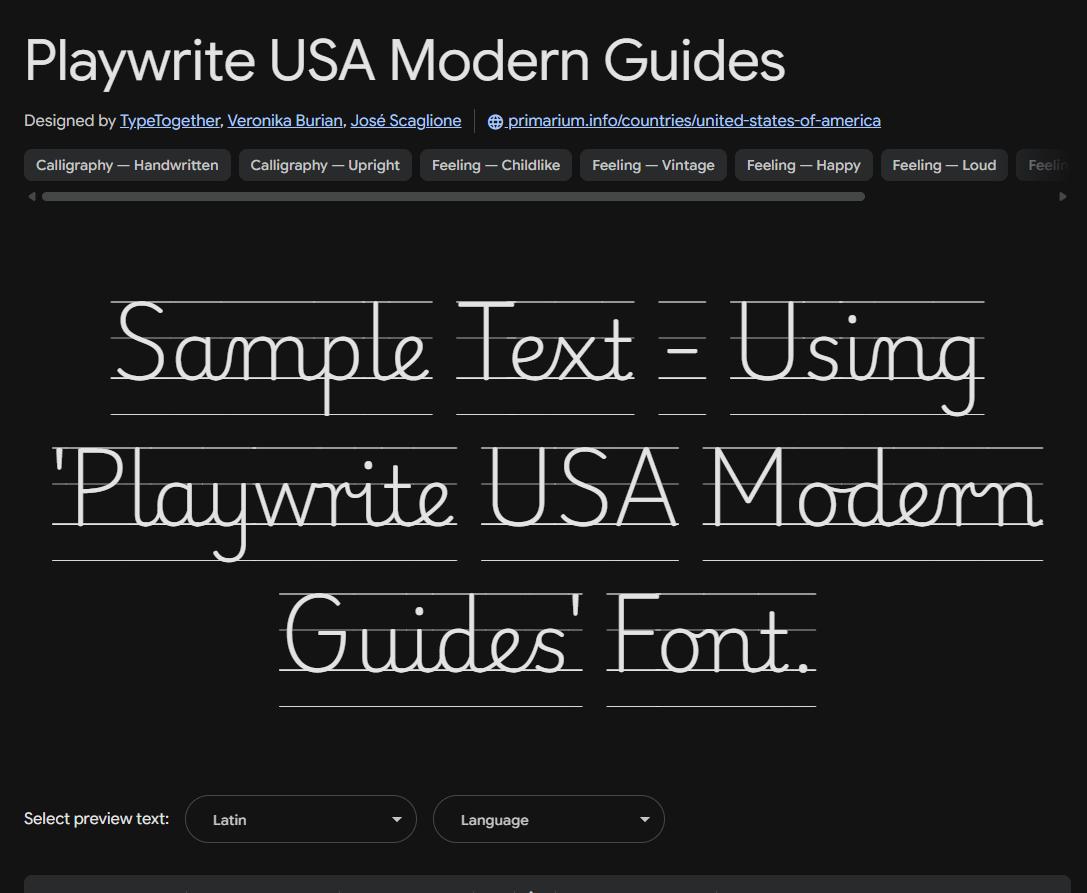 Image sample preview for text using Playwrite USA Modern Guides font family
