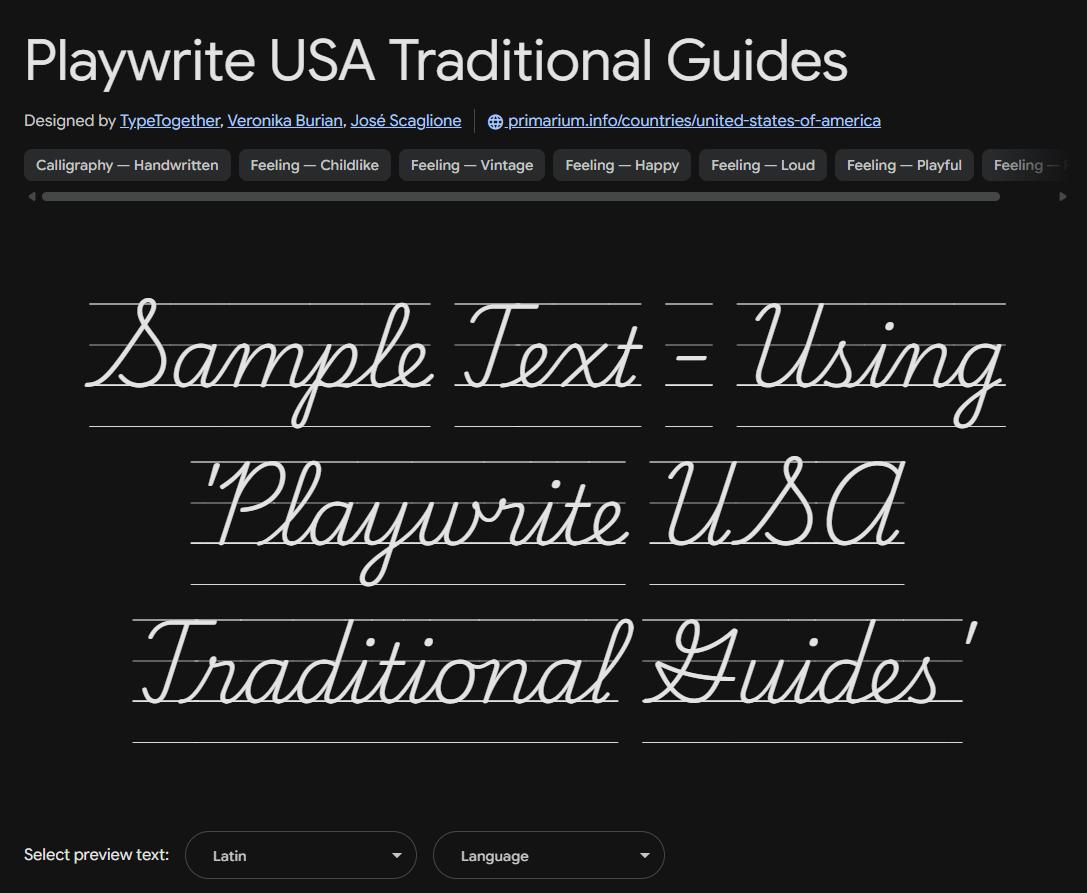 Image sample preview for text using Playwrite USA Traditional Guides font family