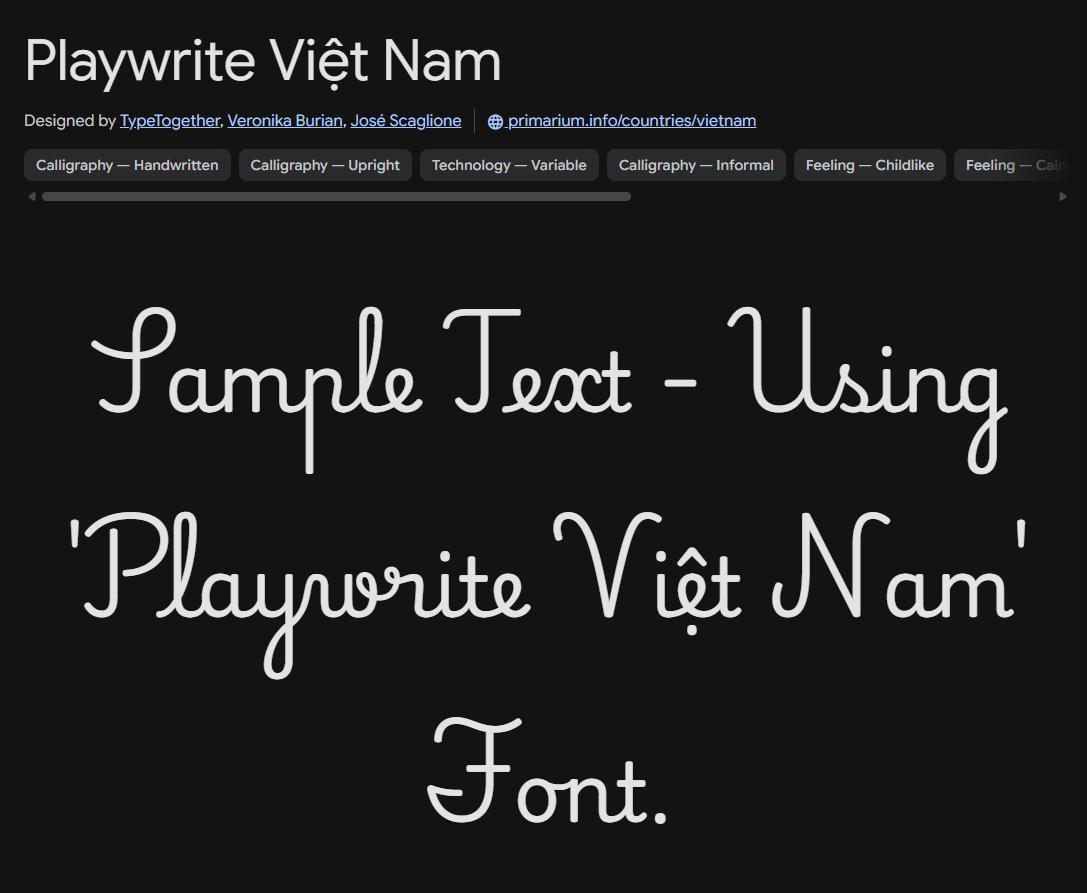 Image sample preview for text using Playwrite Việt Nam font family