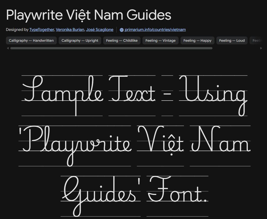 Image sample preview for text using Playwrite Việt Nam Guides font family