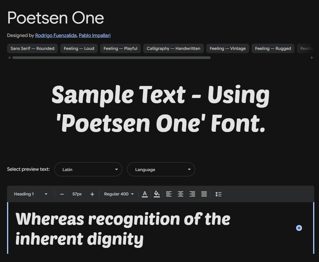 Image sample preview for text using Poetsen One font family