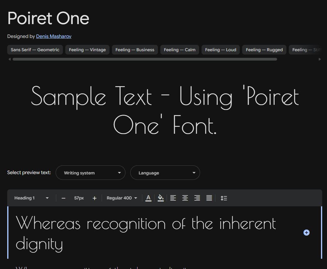 Image sample preview for text using Poiret One font family