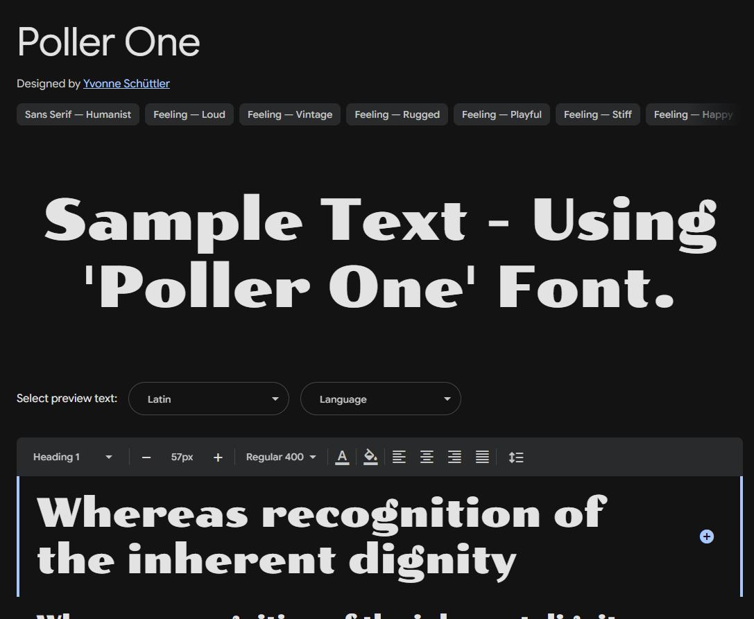 Image sample preview for text using Poller One font family