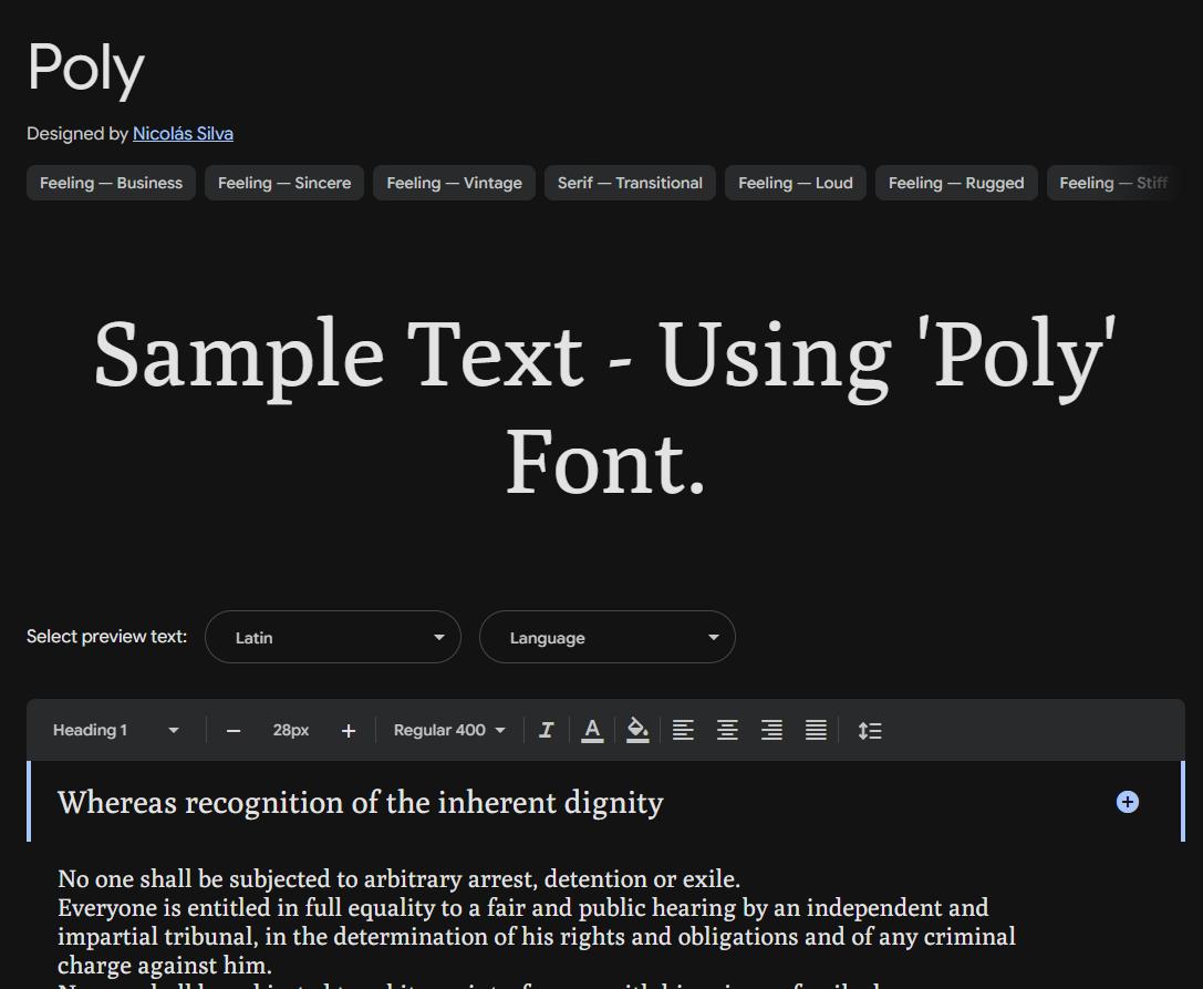 Image sample preview for text using Poly font family