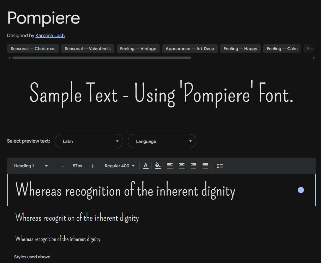 Image sample preview for text using Pompiere font family