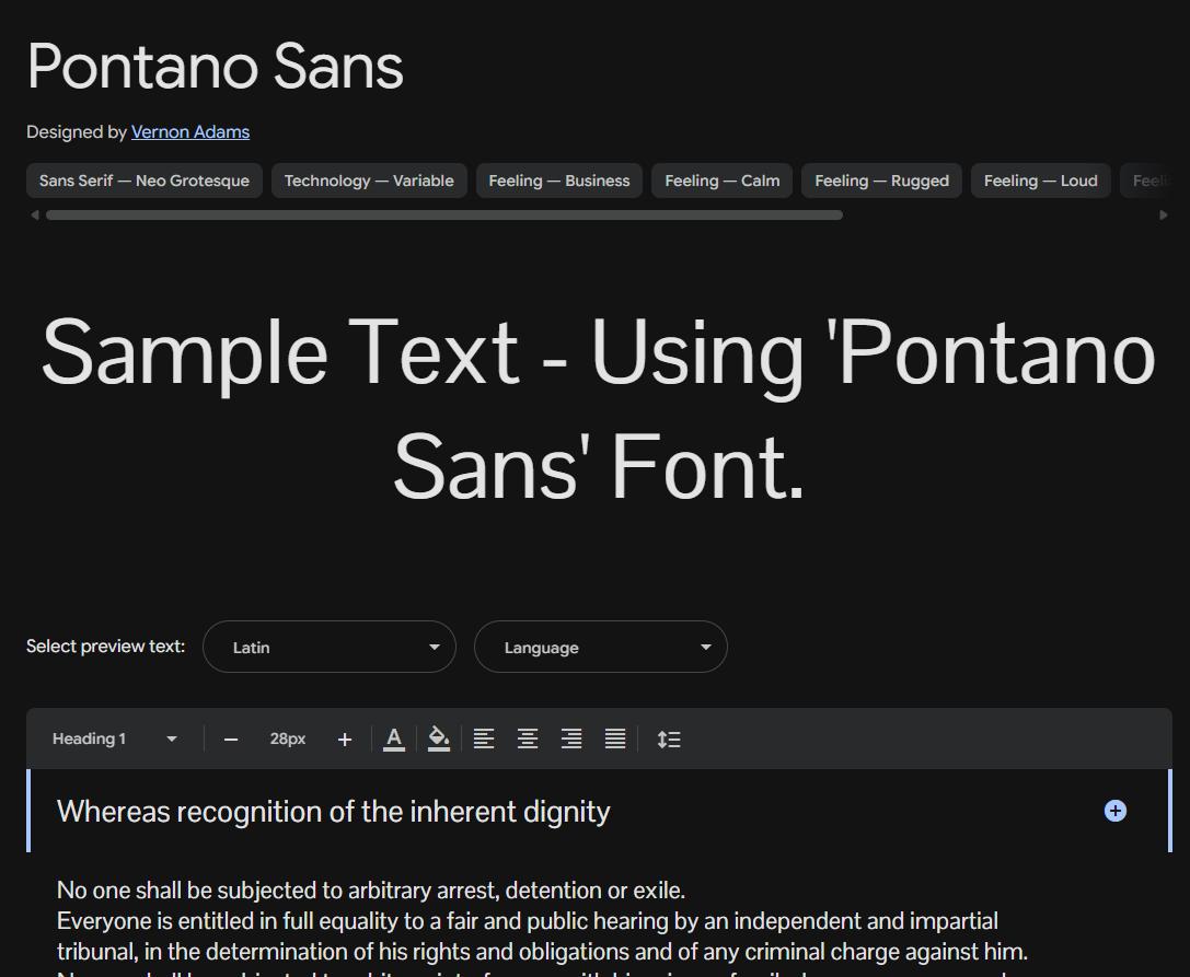 Image sample preview for text using Pontano Sans font family