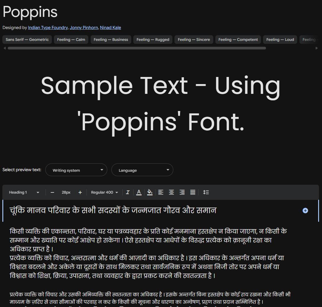 Image sample preview for text using Poppins font family
