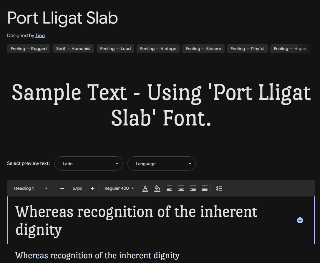 Image sample preview for text using Port Lligat Slab font family