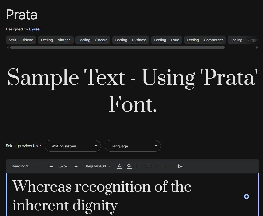 Image sample preview for text using Prata font family