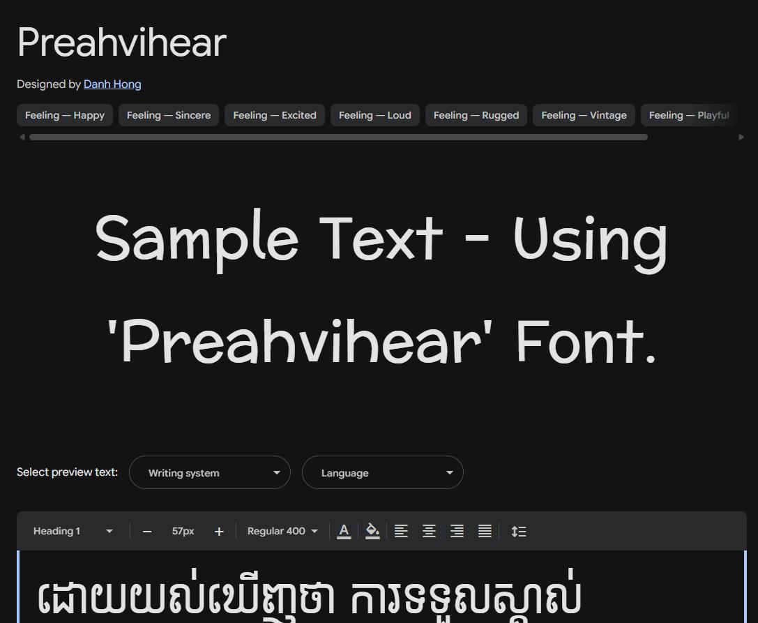 Image sample preview for text using Preahvihear font family