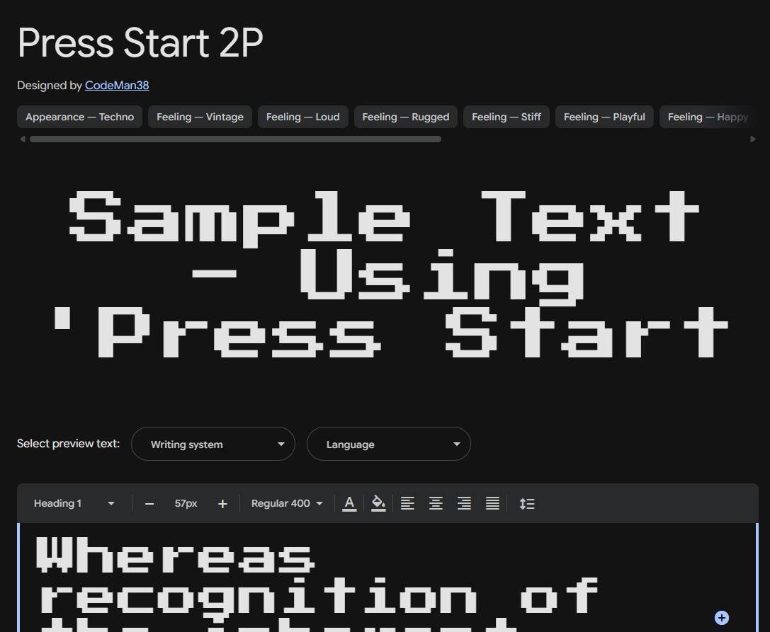 Image sample preview for text using Press Start 2P font family
