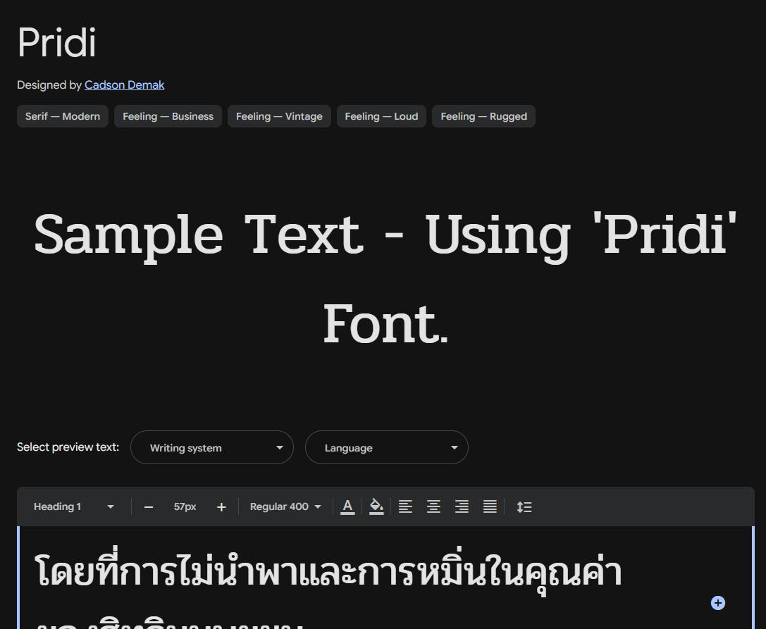 Image sample preview for text using Pridi font family