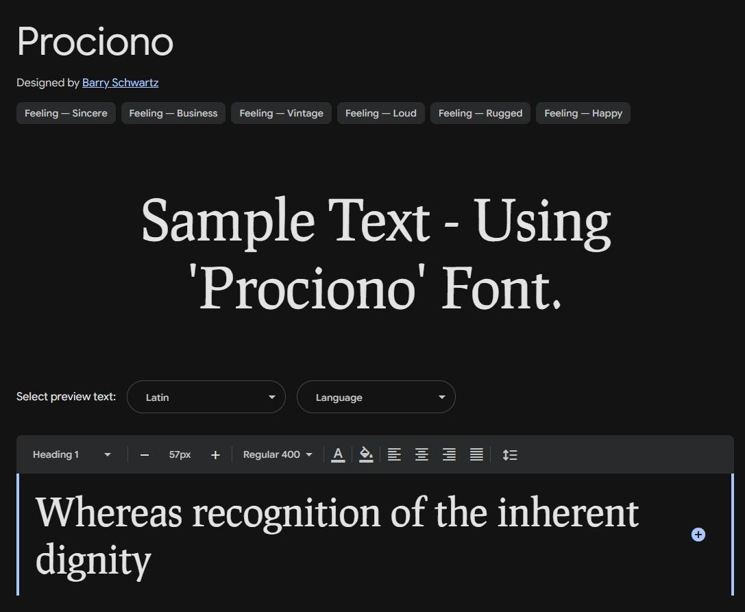 Image sample preview for text using Prociono font family