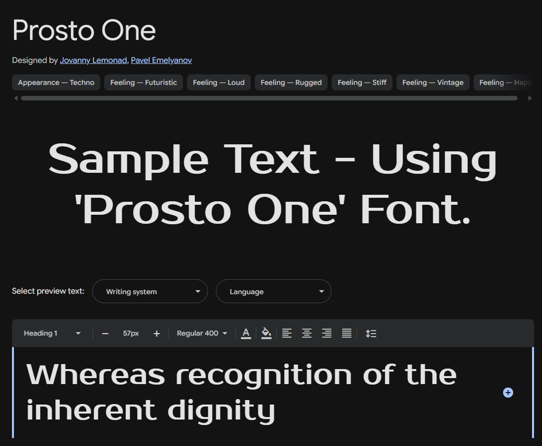 Image sample preview for text using Prosto One font family