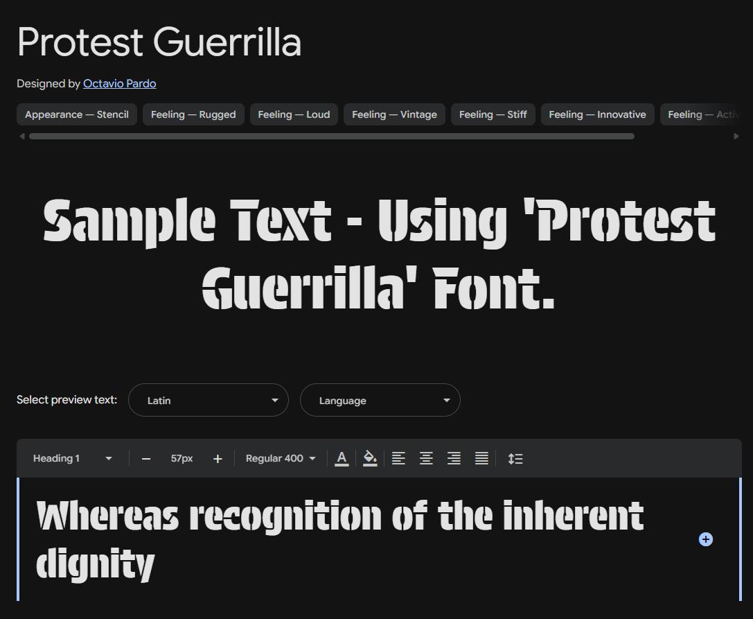 Image sample preview for text using Protest Guerrilla font family