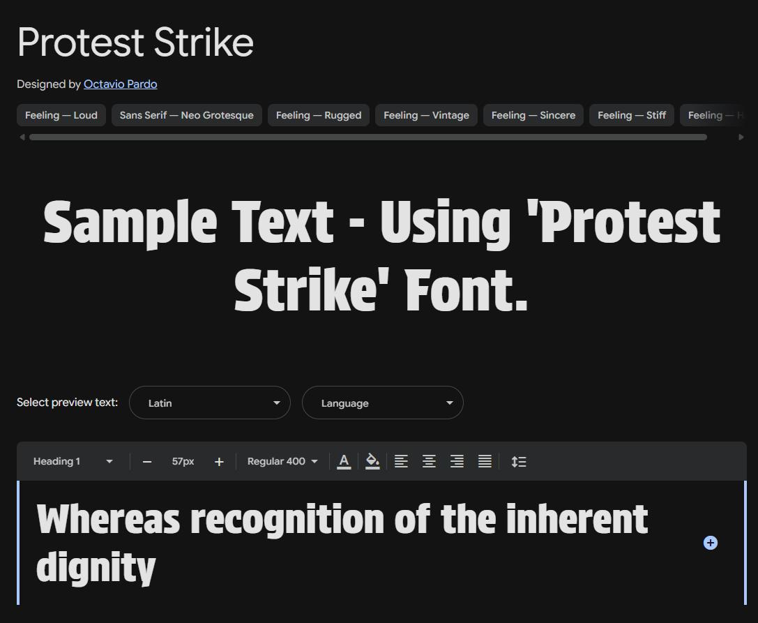 Image sample preview for text using Protest Strike font family