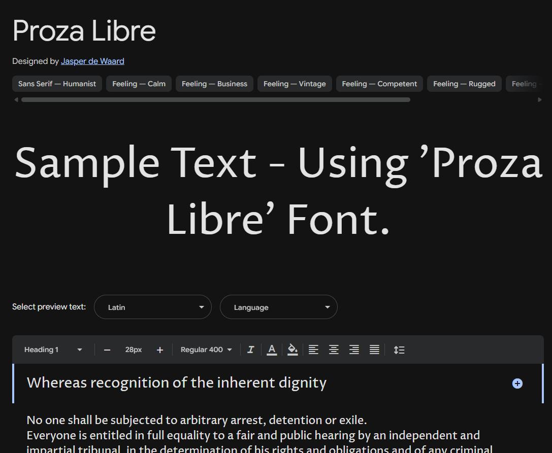 Image sample preview for text using Proza Libre font family