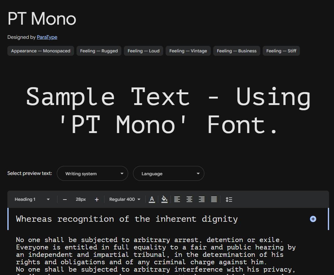 Image sample preview for text using PT Mono font family