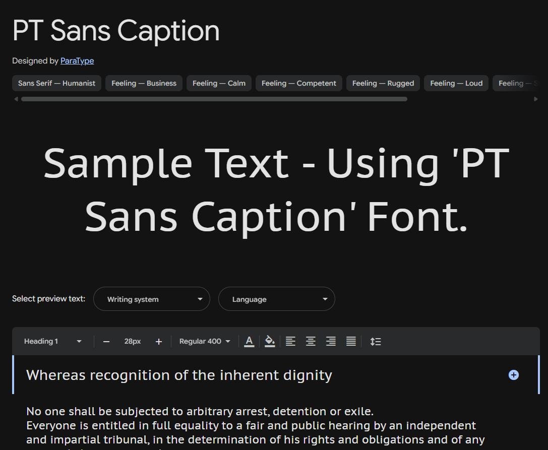 Image sample preview for text using PT Sans Caption font family