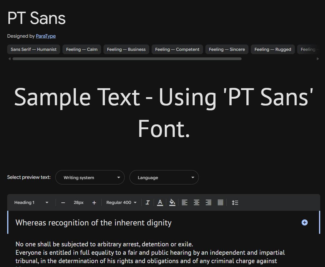 Image sample preview for text using PT Sans font family