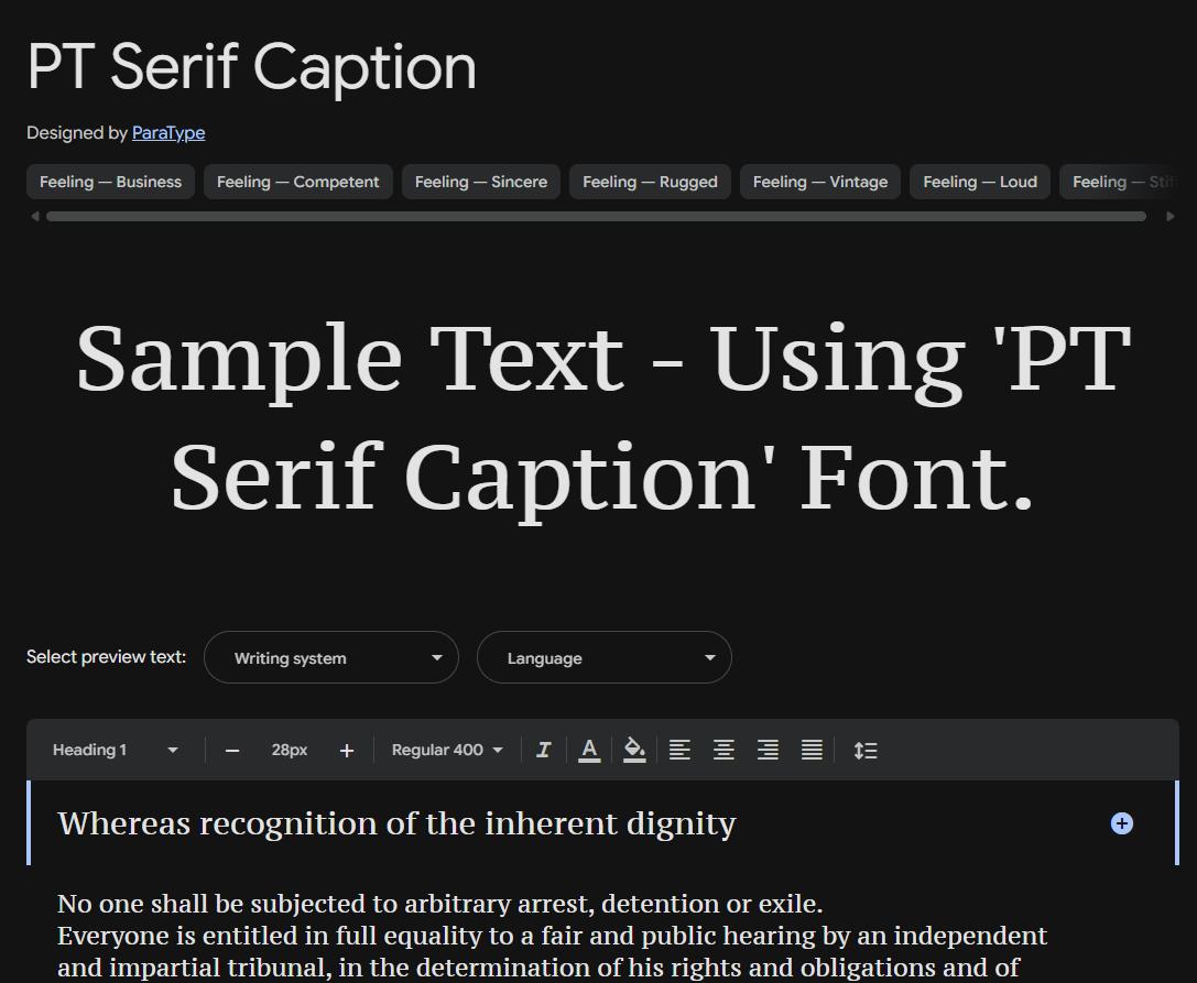 Image sample preview for text using PT Serif Caption font family