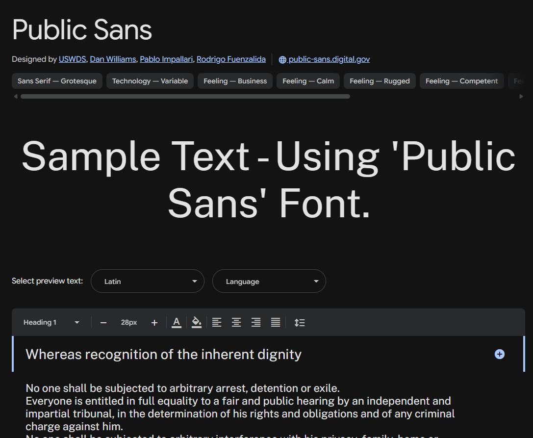 Image sample preview for text using Public Sans font family