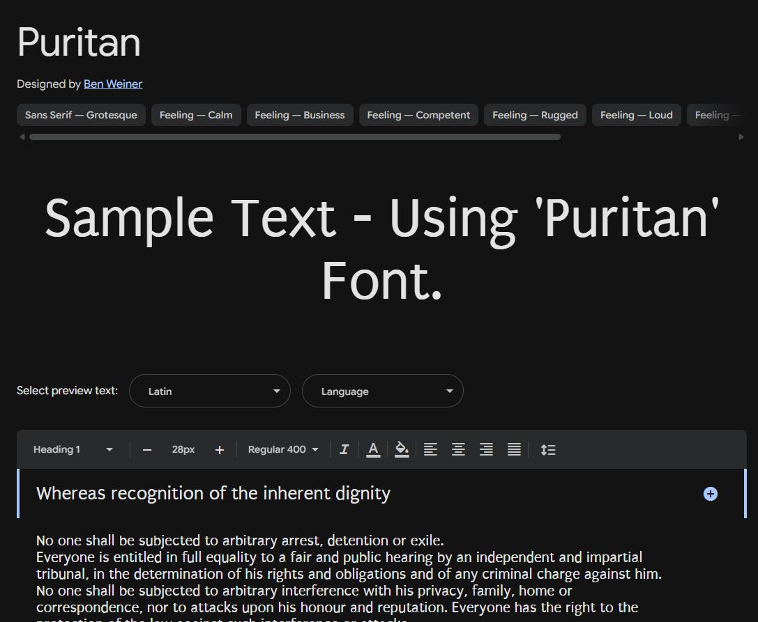 Image sample preview for text using Puritan font family