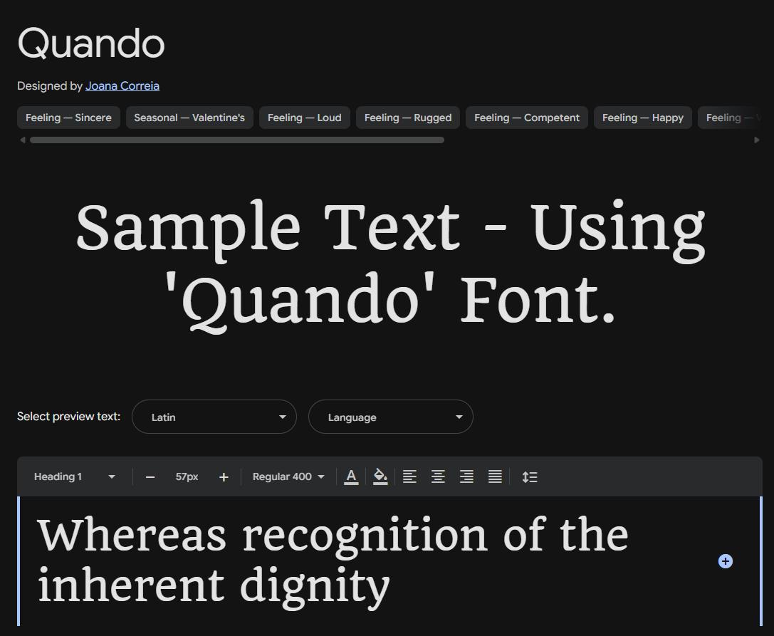 Image sample preview for text using Quando font family