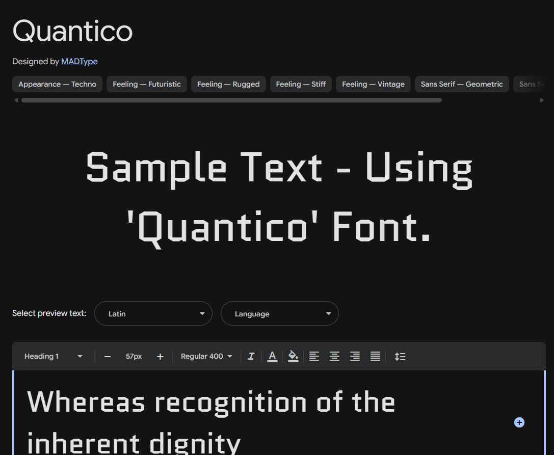 Image sample preview for text using Quantico font family