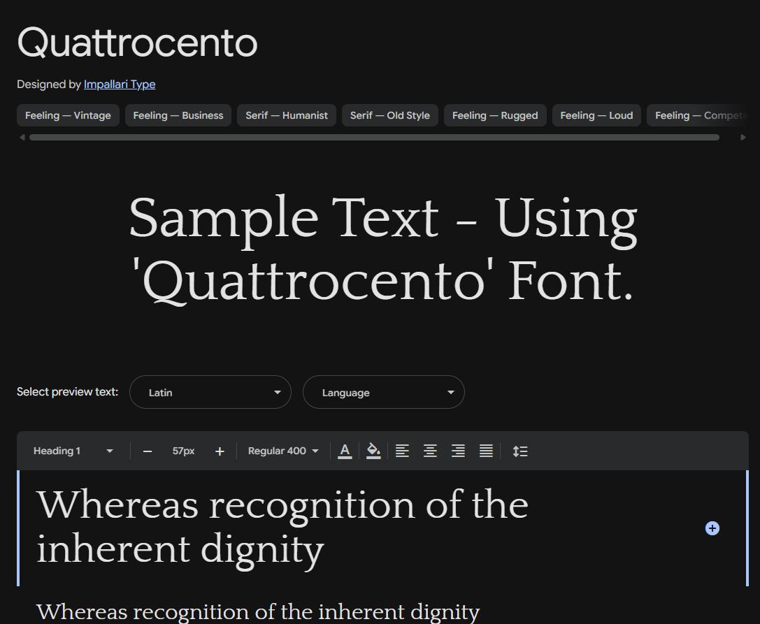 Image sample preview for text using Quattrocento font family