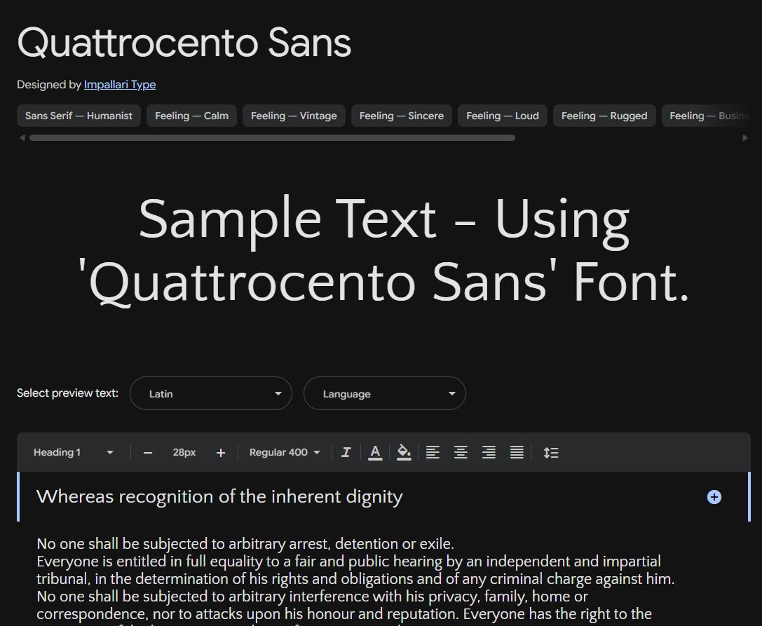 Image sample preview for text using Quattrocento Sans font family