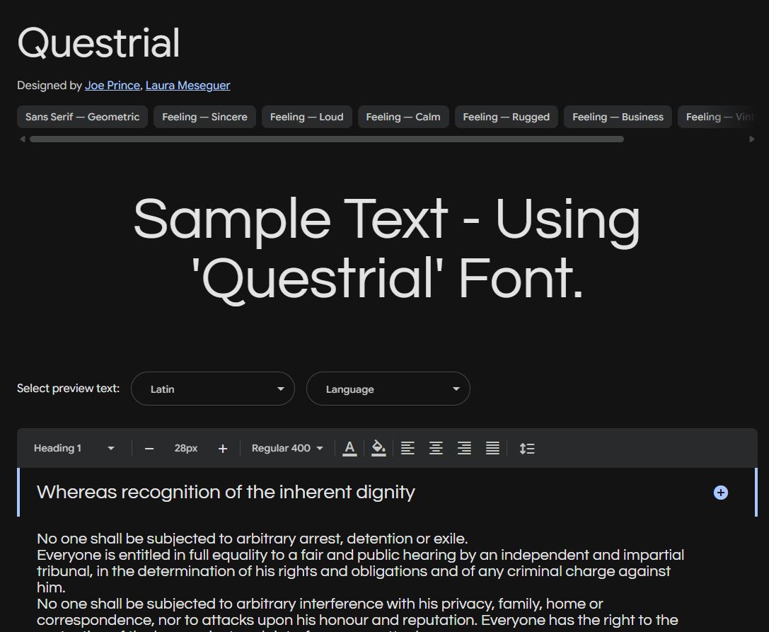 Image sample preview for text using Questrial font family