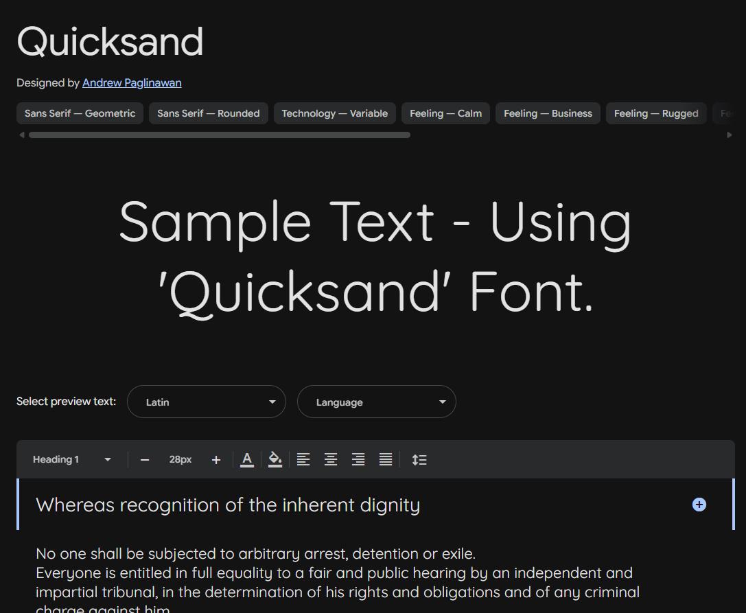 Image sample preview for text using Quicksand font family