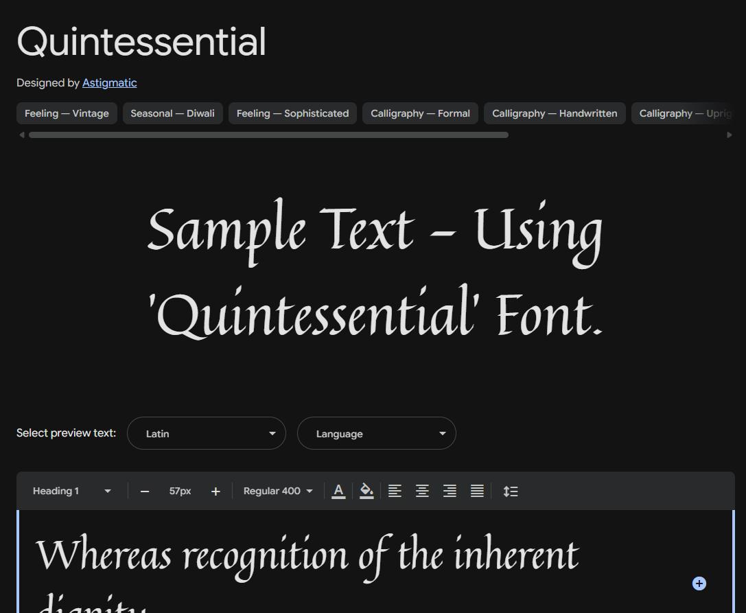 Image sample preview for text using Quintessential font family