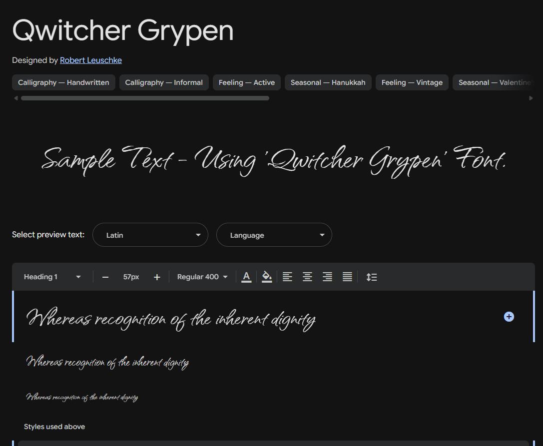 Image sample preview for text using Qwitcher Grypen font family