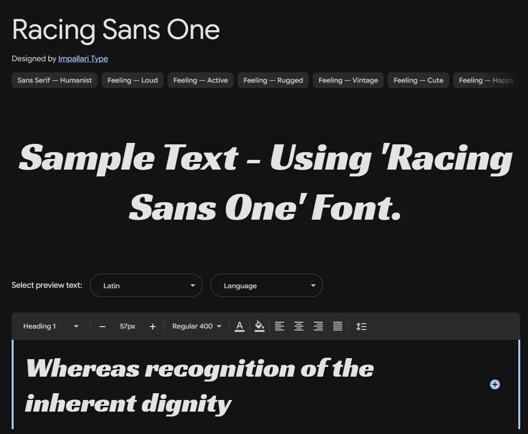 Image sample preview for text using Racing Sans One font family