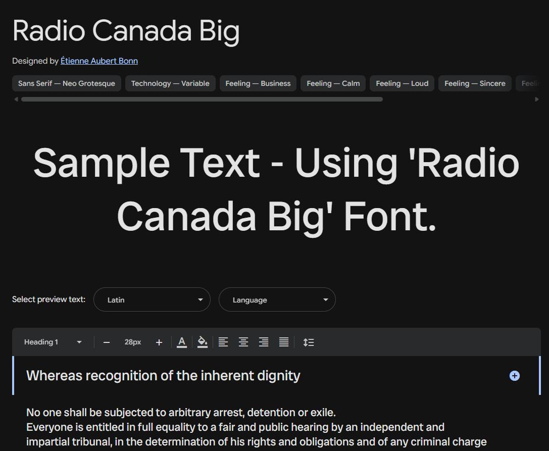 Image sample preview for text using Radio Canada Big font family