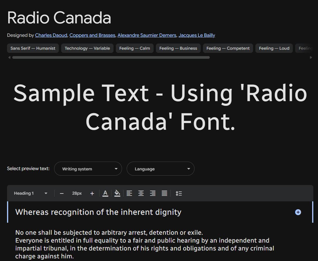 Image sample preview for text using Radio Canada font family