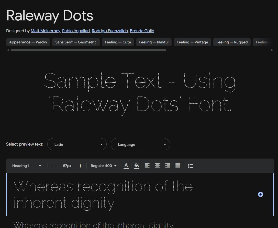 Image sample preview for text using Raleway Dots font family