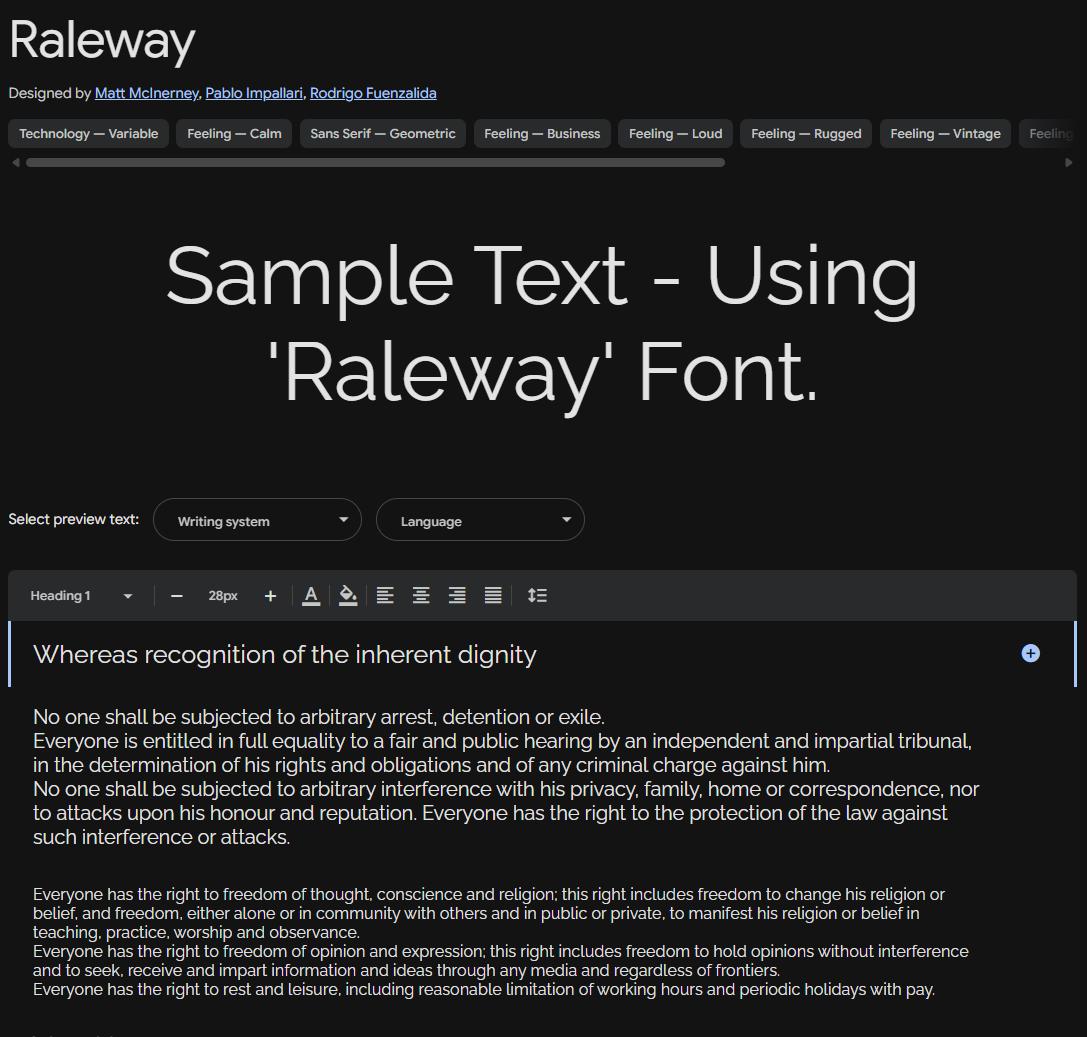 Image sample preview for text using Raleway font family