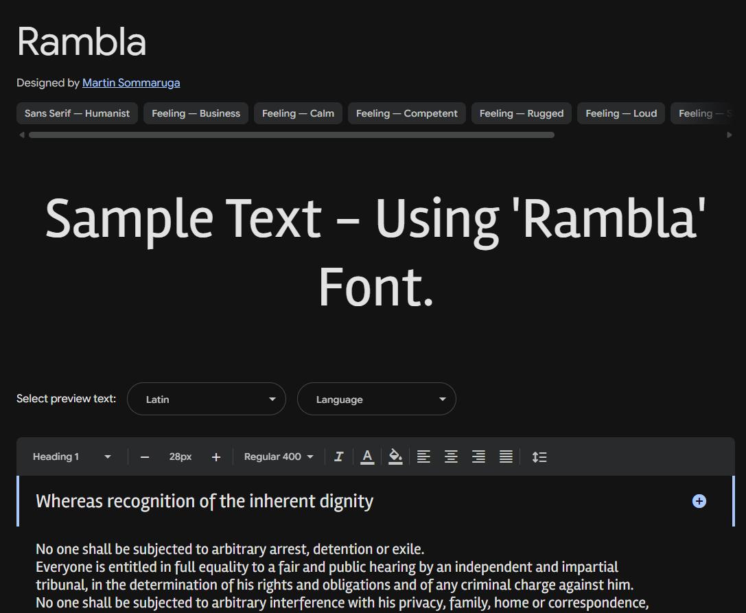 Image sample preview for text using Rambla font family