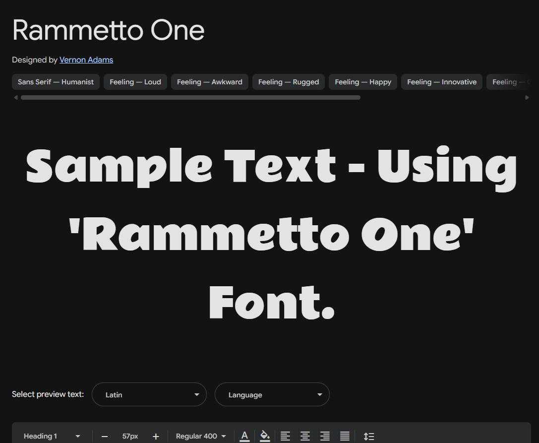 Image sample preview for text using Rammetto One font family