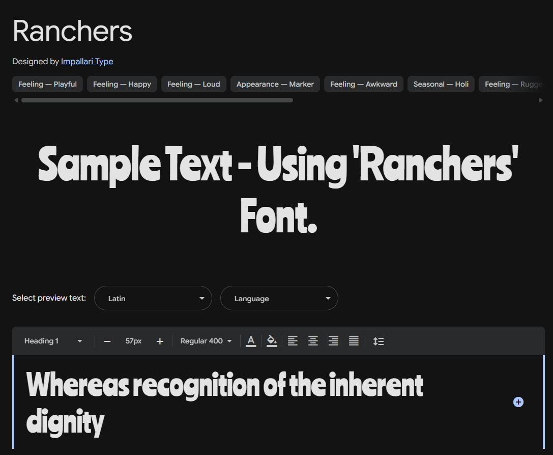 Image sample preview for text using Ranchers font family