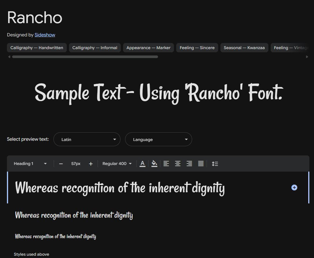 Image sample preview for text using Rancho font family